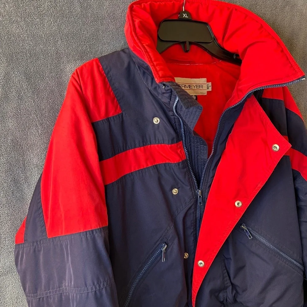 Vintage Obermeyer Mens Small Scorpion Ski Jacket Thinsulate Red Blue Winter